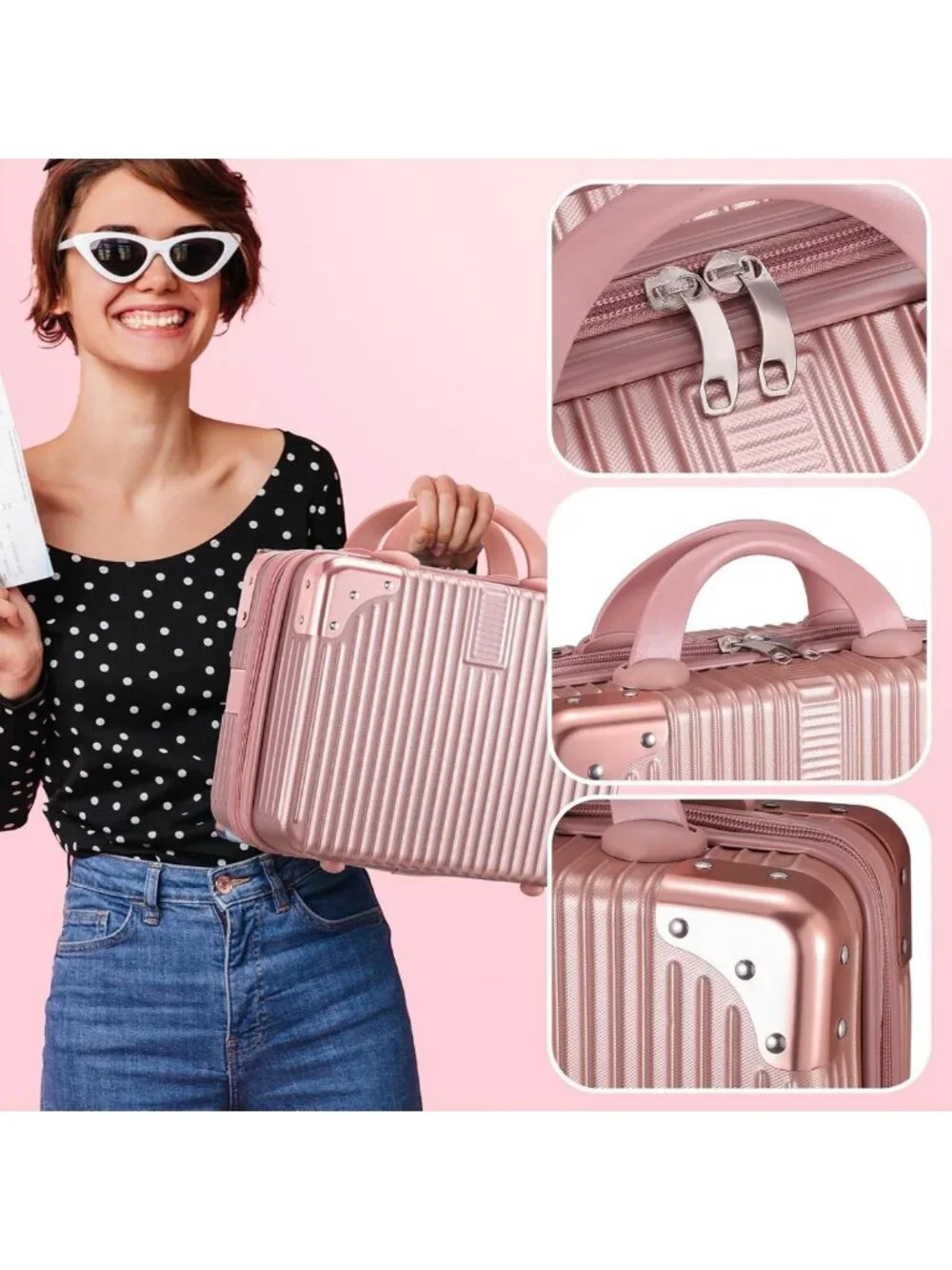 14-Inch Portable Makeup Travel Case - Hard Shell Cosmetic Suitcase for Women